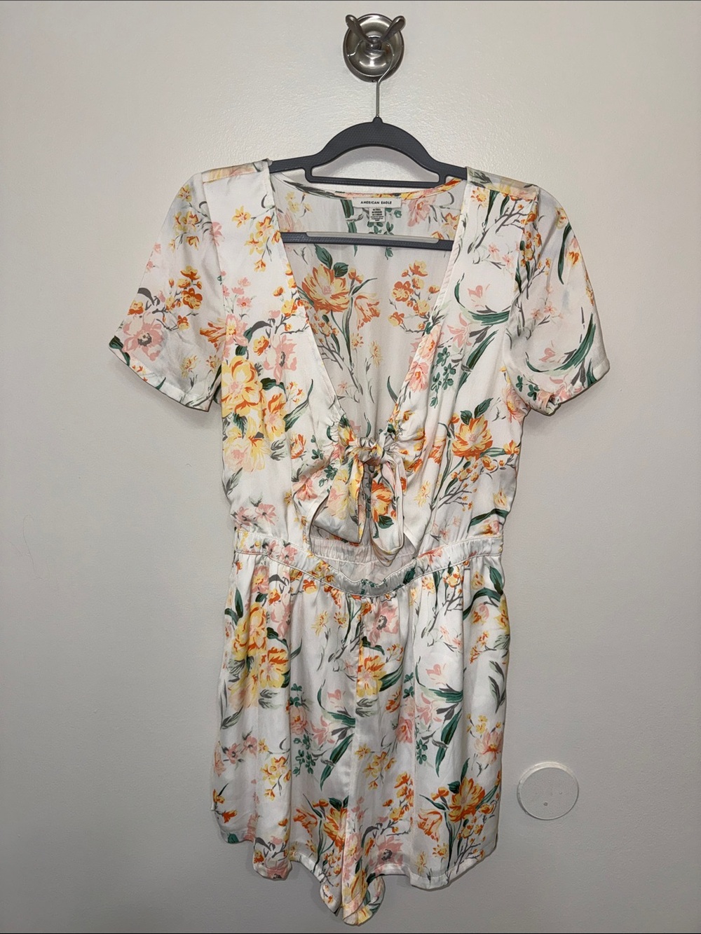 American Eagle Outfitters White Floral Tie-Front Romper